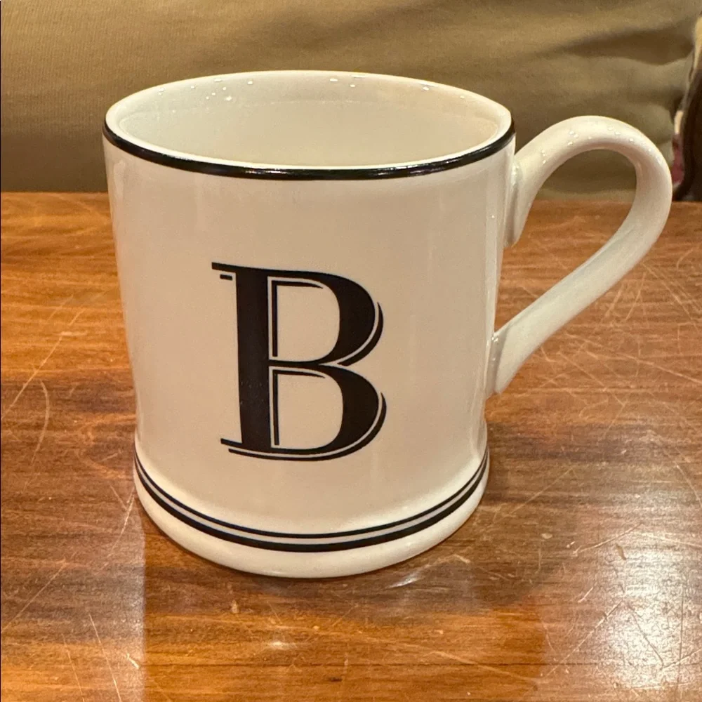 NWOT Sur La Table Initial B Stoneware Mug White Black Cup Microwave Safe NEW!